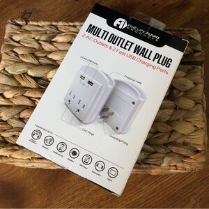 Multi outlet wall plug, 2 AC outlets & 2 Fast USB charging ports